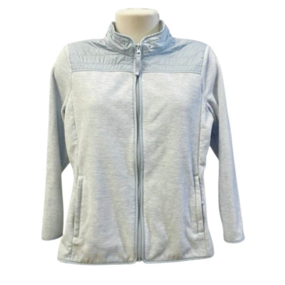 Talbots Women's Light Blue Quilted Shoulder Full Zip Pockets Active Fleece SZ MP